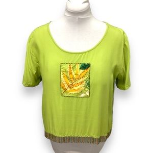 Mango Bay Women’s Beaded Crop Top, Green, size XL